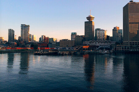 Skyline of Vancouver near the docks in British Columbia, Canada