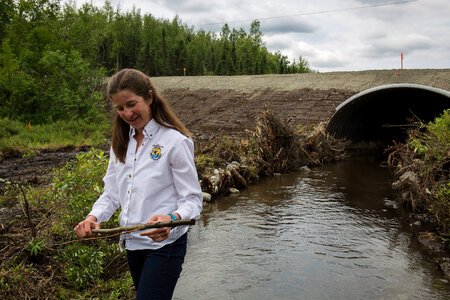 Fish passage engineer inspects new salmon friendly culvert-1