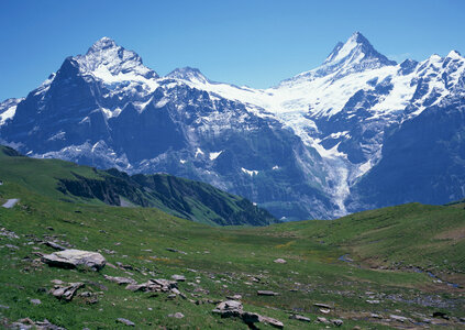 Famous village Lauterbrunnen in swiss alps photo