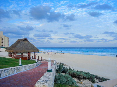 Beach, sky, and clouds and scenery in Cancun, Mexico photo