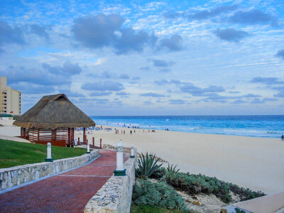 Beach, sky, and clouds and scenery in Cancun, Mexico