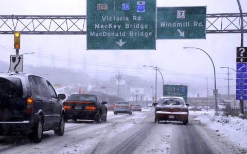 Cars heading toward the MacKay Bridge from Dartmouth in Nova Scotia in Halifax photo