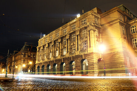 Night street in motion in Prague photo