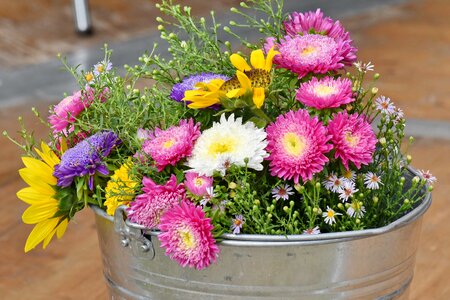 Bucket decoration flowers photo