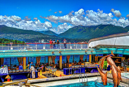 Looking at hills and Vancouver from a cruise ship in British Columbia, Canada photo
