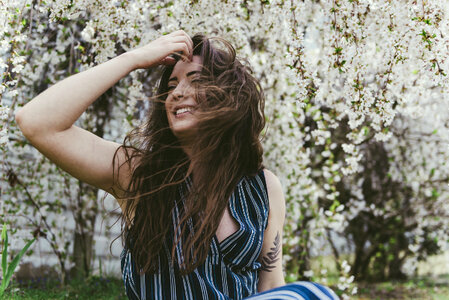 outdoor portrait of a beautiful Caucasian woman photo