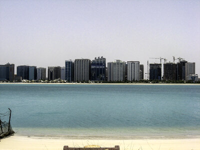 Skyline from across the water of Abu Dhabi, United Arab Emirates, UAE photo
