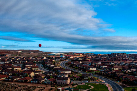 Hot Air Balloon above the cityscape of Albuquerque, New Mexico photo