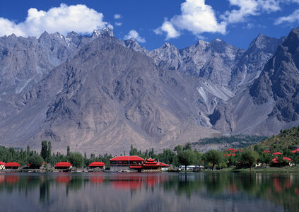 Green lake in the mountains photo