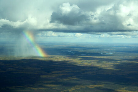 Rainbow shining down on Yukon Flats National Wildlife Refuge
