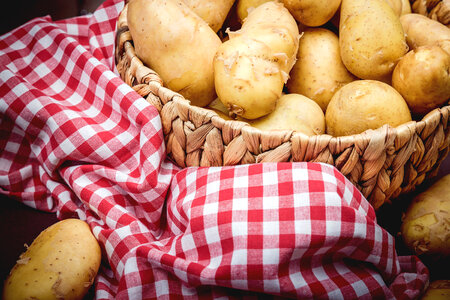 Close Up potatoes placed in the basket. photo