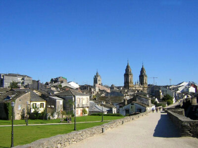 View from the Roman wall of Lugo and its Cathedral in Spain photo