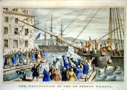 Painting of Boston Tea Party, event leading up to the revolutionary war photo