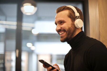 Handsome Man Listening Music Headphones photo