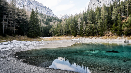 Mountains, Trees, and Lake in Gruner See, Austria photo