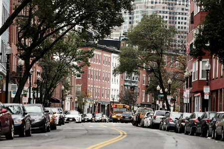 Streets Lined with cars in Boston, Massachusetts photo