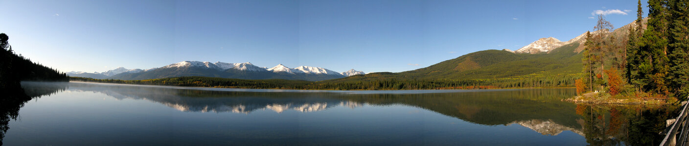 Pyramid Lake Panoramic at Jasper National Park, Alberta, Canada photo