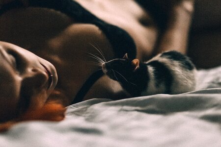 Woman Bed Mouse photo
