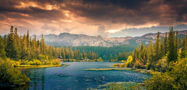 Landscapes with lake and clouds photo