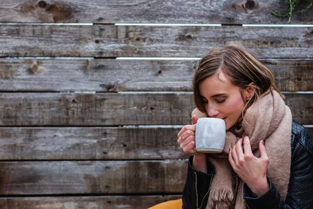 Woman Drinking Hot Coffee