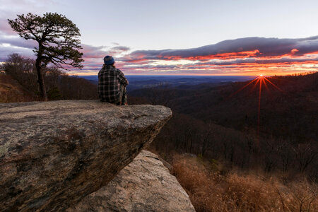 Person Watching Sunrise at Hazel Mountain overlook at Shenandoah National Park photo