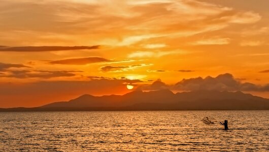 Sea water mountains photo