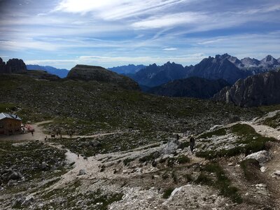 Dolomites mountain panorama and Locatelli Refuge photo