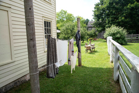 Clothes hung on a clothline photo