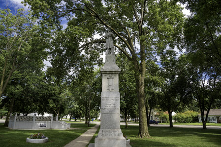 Memorial Statue in the center of park in Brodhead, Wisconsin