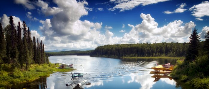 Water reflections seaplane photo