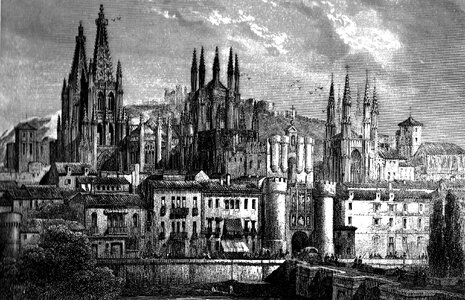 Burgos centre around 1850 in Spain photo