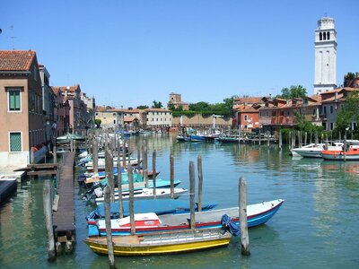 Boats canal cityscape photo