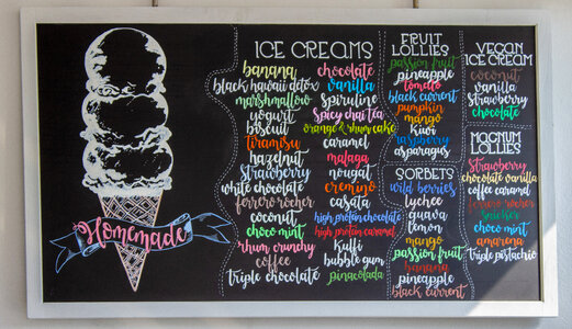 Homemade Ice Creams Menu Sign in a Restaurant photo