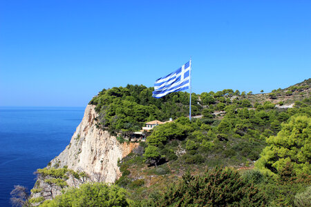 The biggest greek Flag by Keri, Zakynthos Island, Greece photo