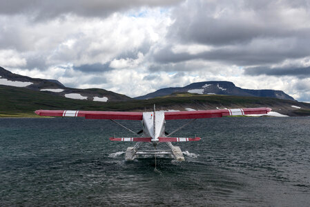 Float Plane landing on the lake photo