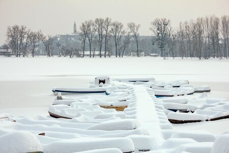 Harbour snow river boat photo