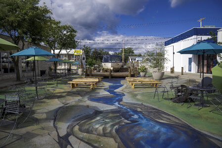 Street art of river to a boat in Wisconsin Dells