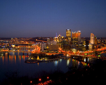 Night Time lighted Cityscape in Pittsburgh, Pennsylvania photo