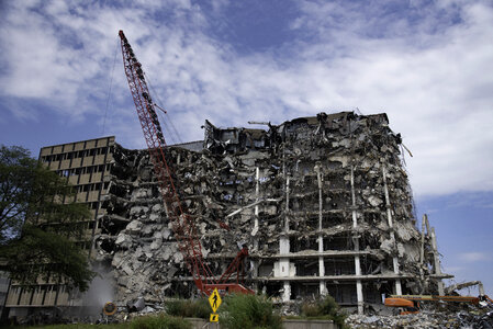 Large Crane and demolished DMV building photo