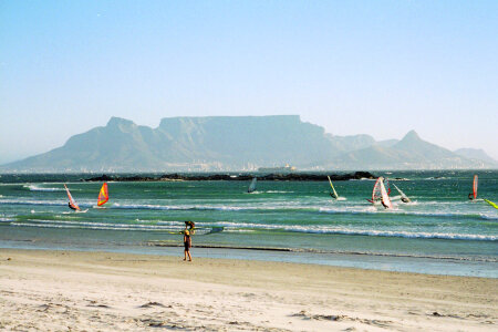 Table Mountain and Cape Town seen from the beach, South Africa
