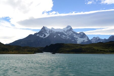 Pehoe Lake and Los Cuernos in the Torres del Paine National Park photo
