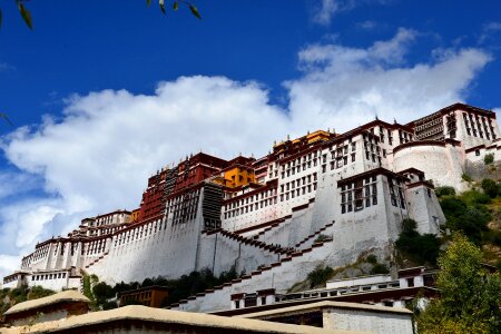 Potala Palace and stupa at dusk in Lhasa, Tibet photo