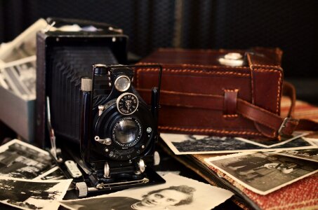 A retro vintage camera with photo photo