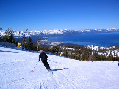 Skiing Down the Slopes of Lake Tahoe photo