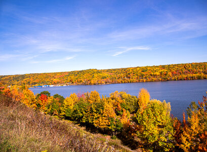 Autumn landscape down the River under the sky photo