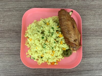 Rice fin chicken meat photo