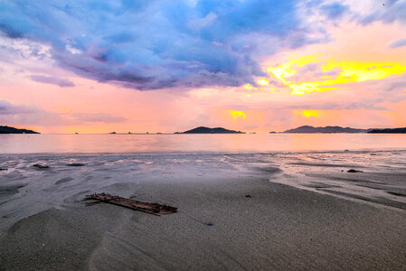 Dusk with the sea, ocean, and Horizon on the beach
