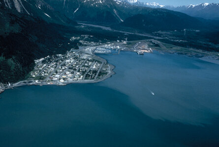 Aerial view of Seward, Alaska Bay photo