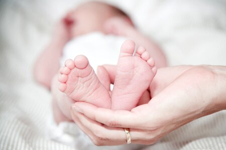 Tiny Baby Feet Woman Hand photo