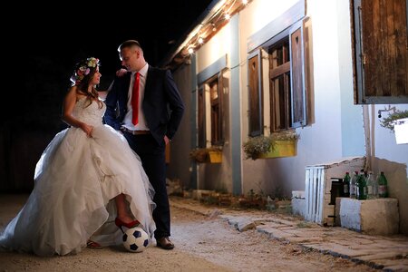 Bride groom football player photo